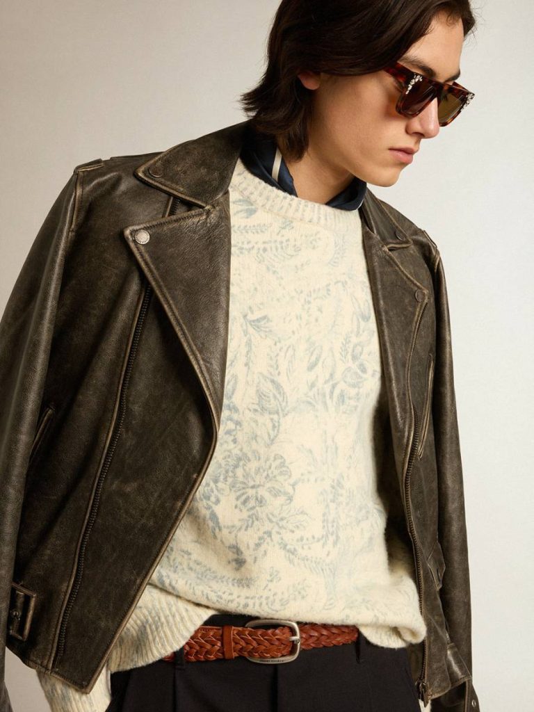 Men’s Round-Neck Sweater In Wool With All-Over Toile De Jouy Pattern Golden Goose Heritage White Men Knitwear - 2