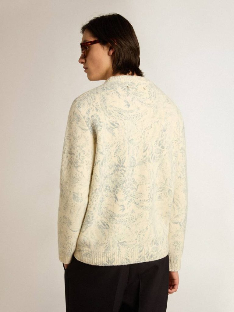 Men’s Round-Neck Sweater In Wool With All-Over Toile De Jouy Pattern Golden Goose Heritage White Men Knitwear - 4