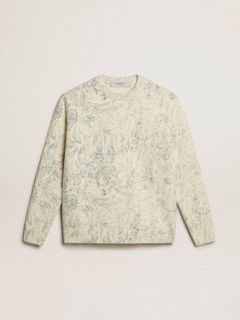 Men’s Round-Neck Sweater In Wool With All-Over Toile De Jouy Pattern Golden Goose Heritage White Men Knitwear - 1