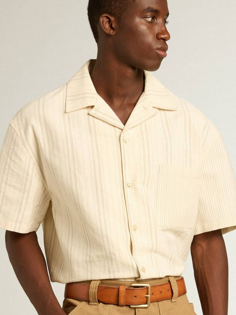 Men's Short-Sleeved Shirt In Ecru-Colored Cotton Ecru Men Golden Goose Shirts - 2