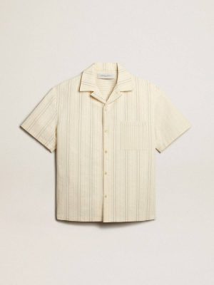 Men's Short-Sleeved Shirt In Ecru-Colored Cotton Ecru Men Golden Goose Shirts - 1