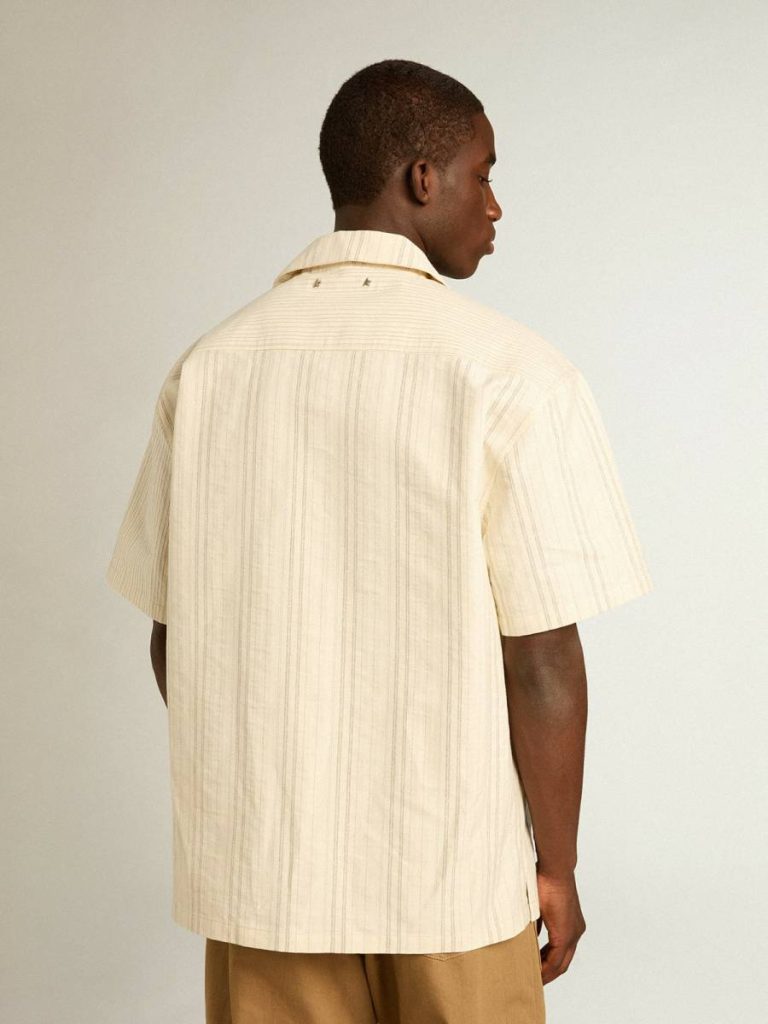 Men's Short-Sleeved Shirt In Ecru-Colored Cotton Ecru Men Golden Goose Shirts - 4