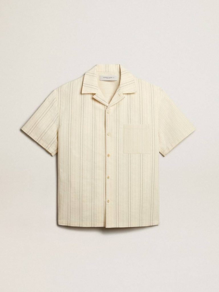 Men's Short-Sleeved Shirt In Ecru-Colored Cotton Ecru Men Golden Goose Shirts - 1