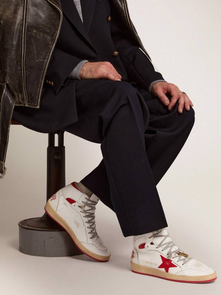 Men's Sky-Star With Signature On The Ankle And Red Inserts Golden Goose White Sky-Star Men - 3