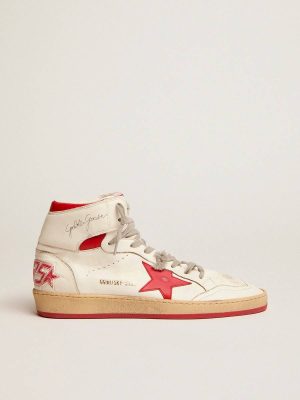Men's Sky-Star With Signature On The Ankle And Red Inserts Golden Goose White Sky-Star Men - 1
