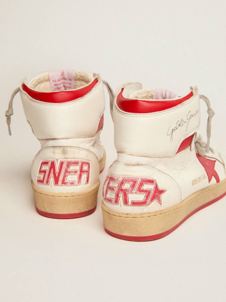 Men's Sky-Star With Signature On The Ankle And Red Inserts Golden Goose White Sky-Star Men - 5