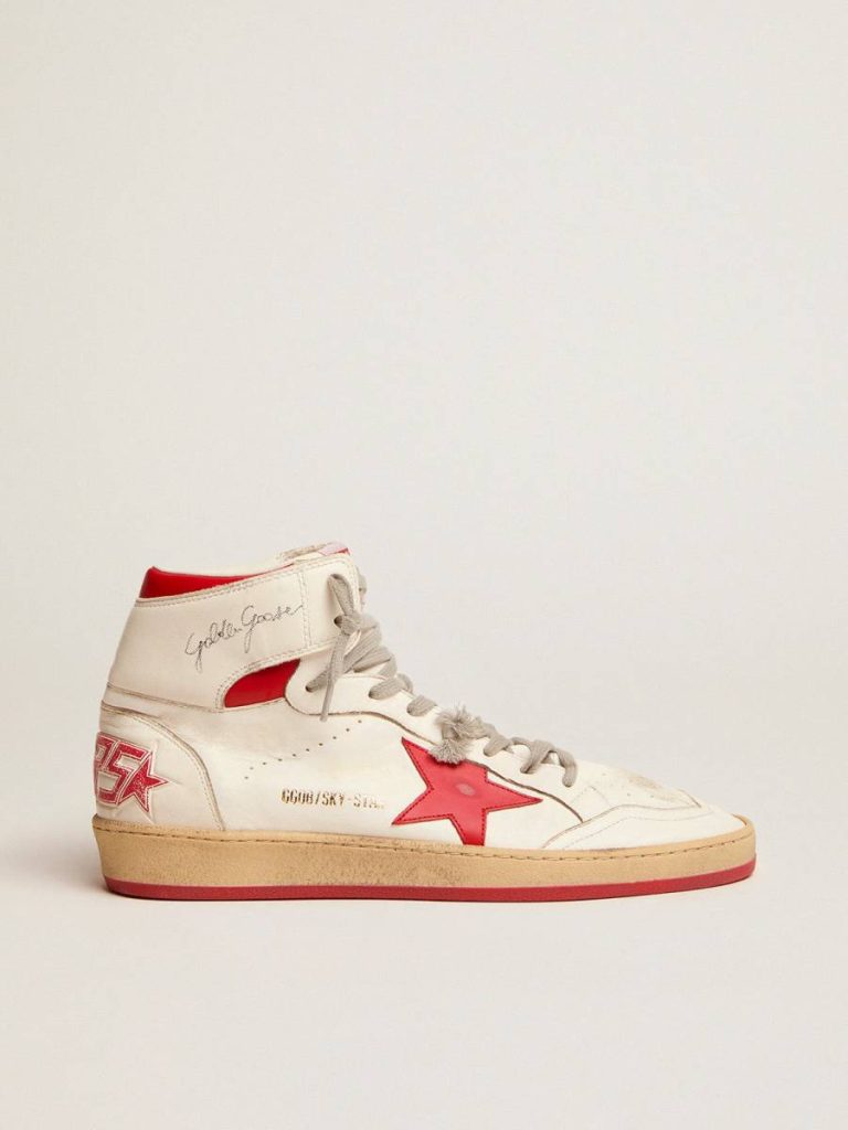 Men's Sky-Star With Signature On The Ankle And Red Inserts Golden Goose White Sky-Star Men - 1