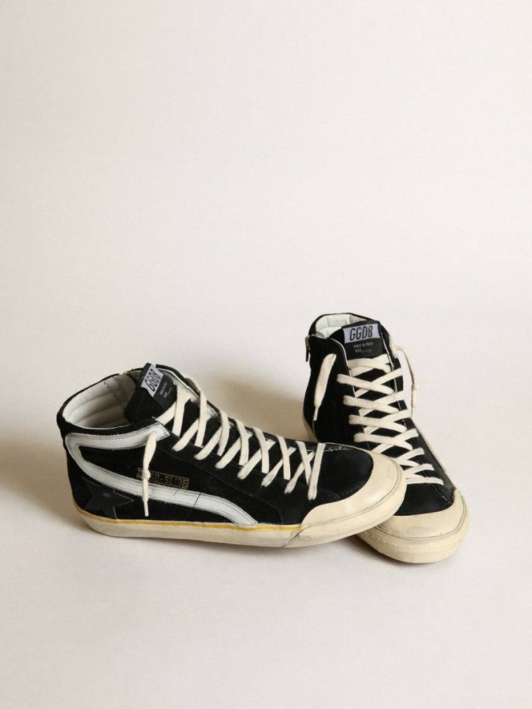 Men's Slide Penstar In Black Suede With Black Star And White Flash Golden Goose Slide Men - 2