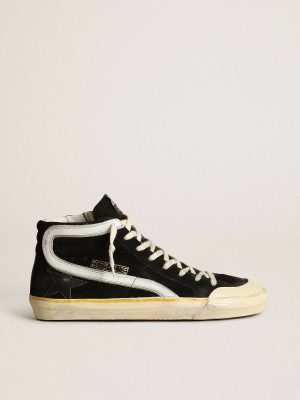 Men's Slide Penstar In Black Suede With Black Star And White Flash Golden Goose Slide Men - 1