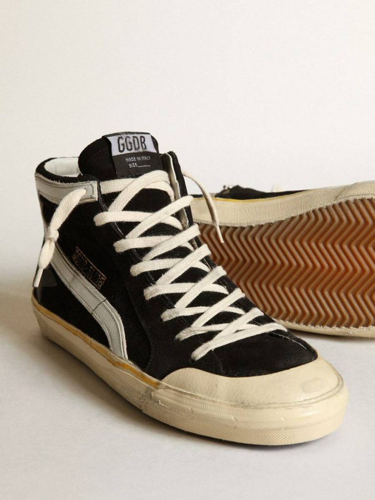 Men's Slide Penstar In Black Suede With Black Star And White Flash Golden Goose Slide Men - 4