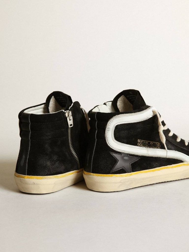 Men's Slide Penstar In Black Suede With Black Star And White Flash Golden Goose Slide Men - 5