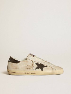 Men's Super-Star In Leather With Black Denim Star And Black Leather Heel Tab Super-Star Men Golden Goose White - 1