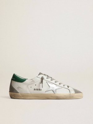 Men’s Super-Star In White Leather With Silver Star And Green Heel Tab Golden Goose Men Super-Star - 1