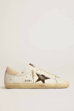 Men’s Super-Star Sneakers With Brown Suede Star And Pink Heel Tab Men Optical White Super-Star Golden Goose - 1