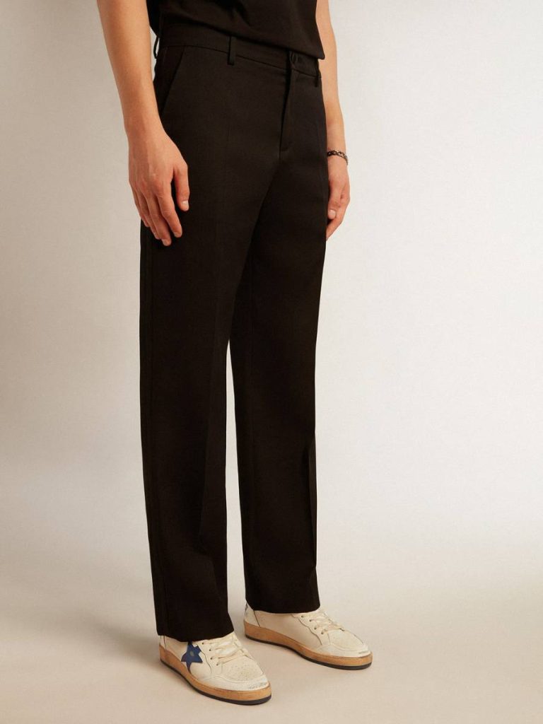 Men’s Tuxedo Pants In Black Wool Gabardine Men Jeans & Pants Black Golden Goose - 2