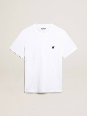 Men’s White T-Shirt With Dark Blue Star On The Front T-Shirts & Polo Shirts White Men Golden Goose - 1