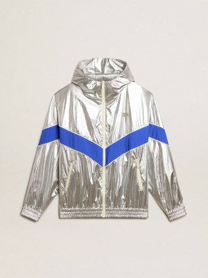 Men's Windcheater In Silver Technical Fabric Men Silver Golden Goose Coats & Jackets - 1