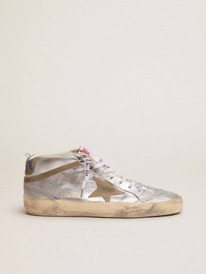 Mid Star Golden Goose Women Women's Mid Star In Silver Laminated Leather With Dove Gray Star - 1