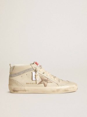 Mid Star Golden Goose Women Women's Mid Star Ltd With Bronze Leather Star And Swarovski Crystal Flash White - 1