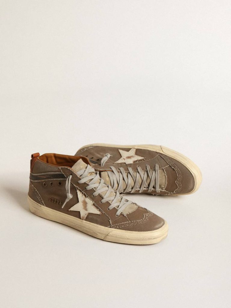 Mid Star In Green Canvas With Leather Star And Black Flash Mid Star Men Golden Goose - 2