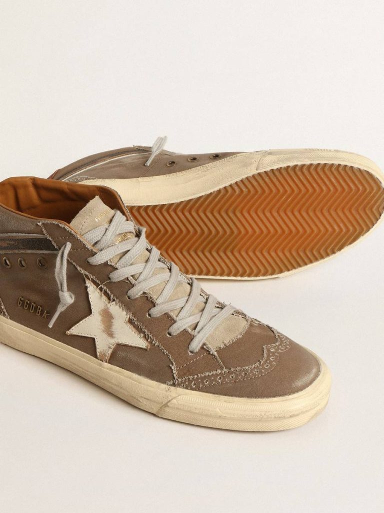 Mid Star In Green Canvas With Leather Star And Black Flash Mid Star Men Golden Goose - 3