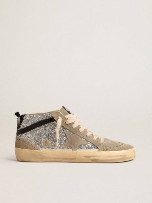 Mid Star In Silver Glitter With Suede Star And Black Flash Women Mid Star Golden Goose - 1