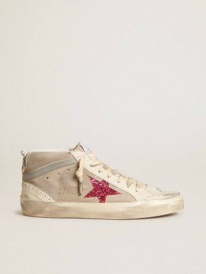 Mid Star In Suede With Fuchsia Glitter Star And Gray Leather Flash Golden Goose Mid Star Women - 1