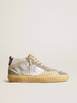 Mid Star Lab In Silver Metallic Leather And Mesh With Perforated Star Golden Goose Men Mid Star - 1