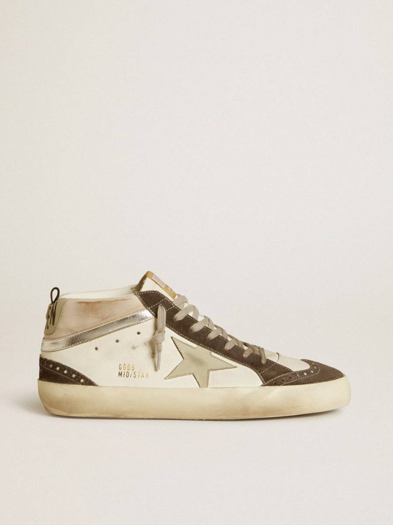 Mid Star Mid Star With Gray Leather Star And Metallic Silver Leather Flash White Golden Goose Men - 1
