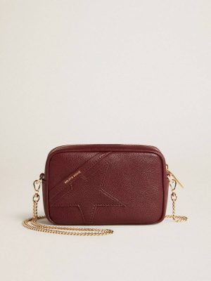 Mini Star Bag In Wine-Red Leather With Tone-On-Tone Star Women Golden Goose Wine Red Crossbody Bags - 1