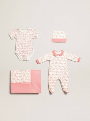 Newborns Golden Goose Kids White Baby Gift Set In White With Pink Trim And Star - 1