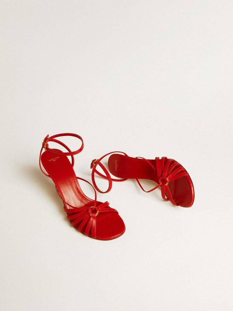 Nico High Heel Sandals In Red Nappa Leather With Gold Chain Sandals Women Golden Goose - 2
