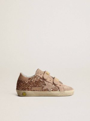 Old School Young In Peach-Pink Glitter With Pink Suede Star Girls (4-10 Years) Kids Golden Goose - 1