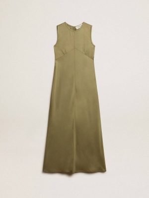 Olive-Colored Women's Midi Dress With Zip Fastening On The Back Olive Women Dresses & Jumpsuits Golden Goose - 1