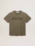 Olive-Green Regular-Fit T-Shirt With Golden Lettering On The Front Women Olive Green Golden Goose T-Shirts & Tops - 1