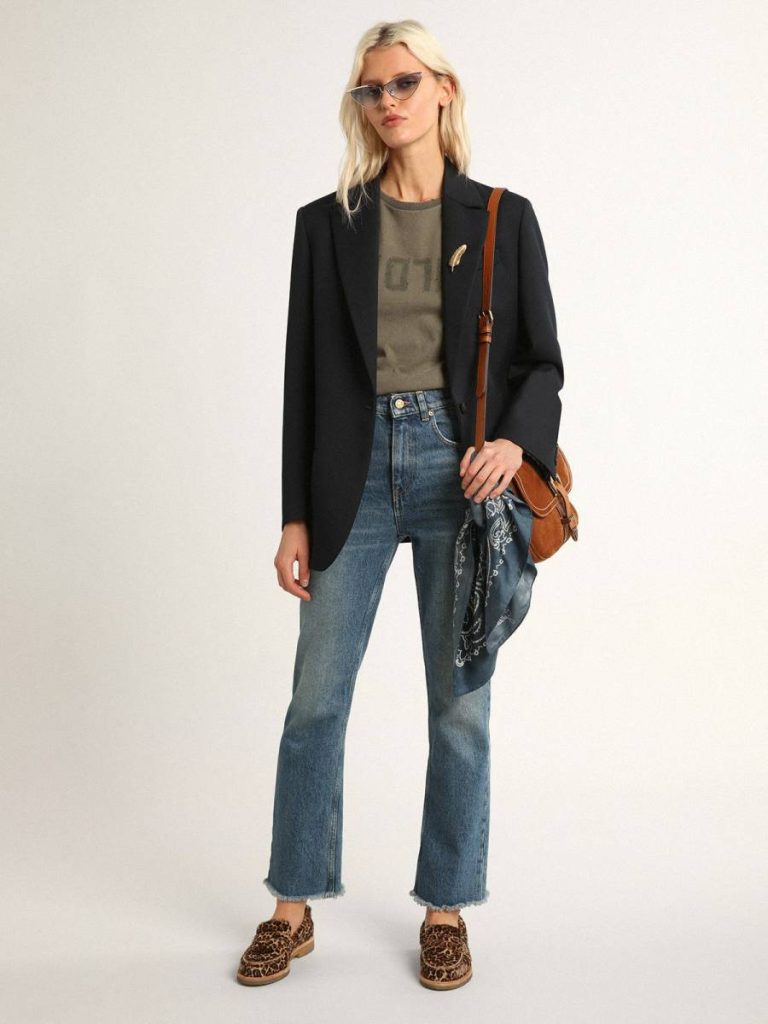 Olive-Green Regular-Fit T-Shirt With Golden Lettering On The Front Women Olive Green Golden Goose T-Shirts & Tops - 3