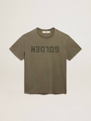 Olive-Green Regular-Fit T-Shirt With Golden Lettering On The Front Women Olive Green Golden Goose T-Shirts & Tops - 1