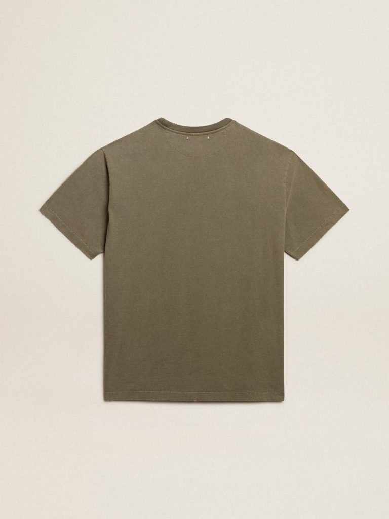 Olive-Green Regular-Fit T-Shirt With Golden Lettering On The Front Women Olive Green Golden Goose T-Shirts & Tops - 5