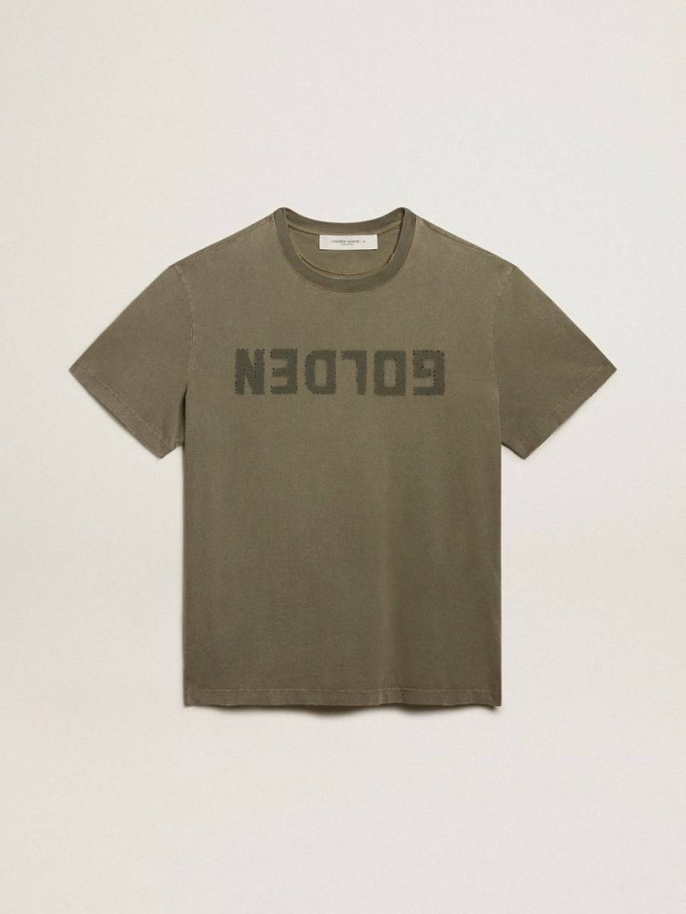 Olive-Green Regular-Fit T-Shirt With Golden Lettering On The Front Women Olive Green Golden Goose T-Shirts & Tops - 1
