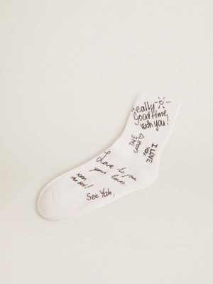 Optical White Socks With Black Lettering Socks Women Golden Goose - 1
