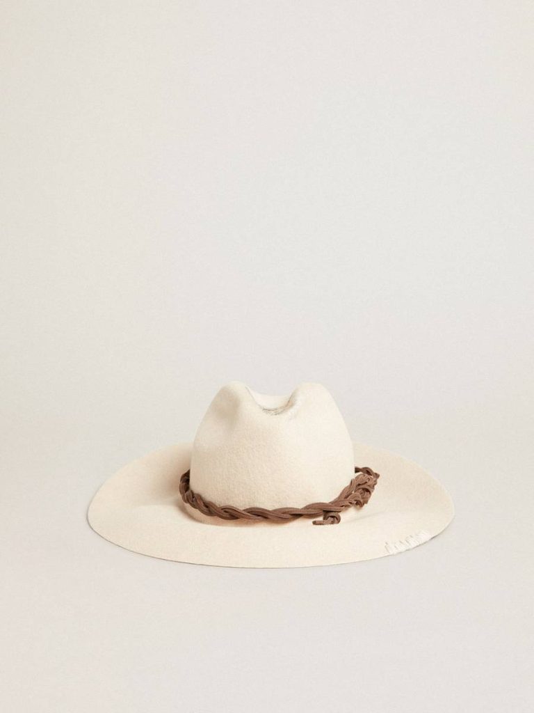 Parchment-Colored Fedora Hat With Leather Band Women Hats Golden Goose Parchment - 1