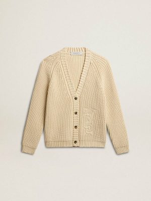 Parchment Knitwear Women's Cotton Cardigan With Embroidery On The Front Golden Goose Women - 1