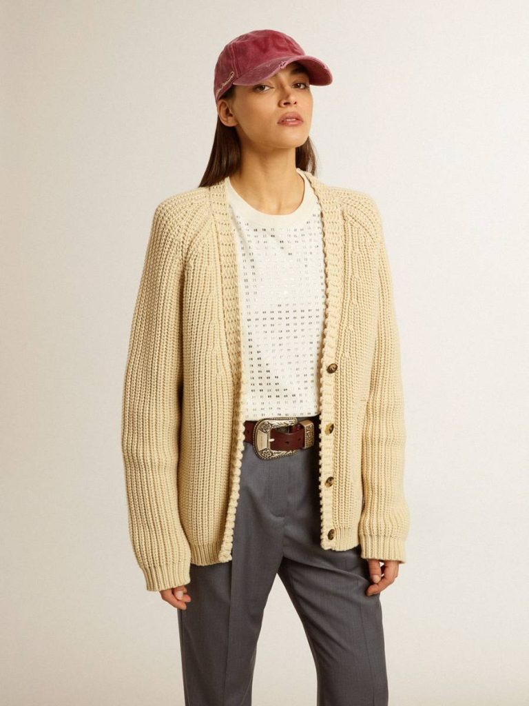 Parchment Knitwear Women's Cotton Cardigan With Embroidery On The Front Golden Goose Women - 5