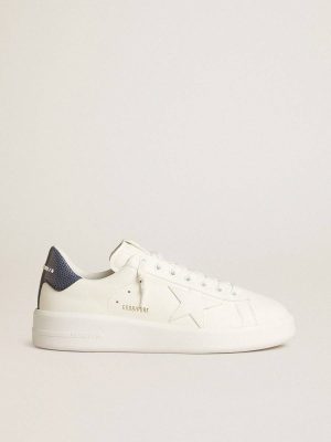 Purestar Golden Goose White Men's Purestar In Leather With White Star And Blue Lizard Leather Heel Tab Men - 1