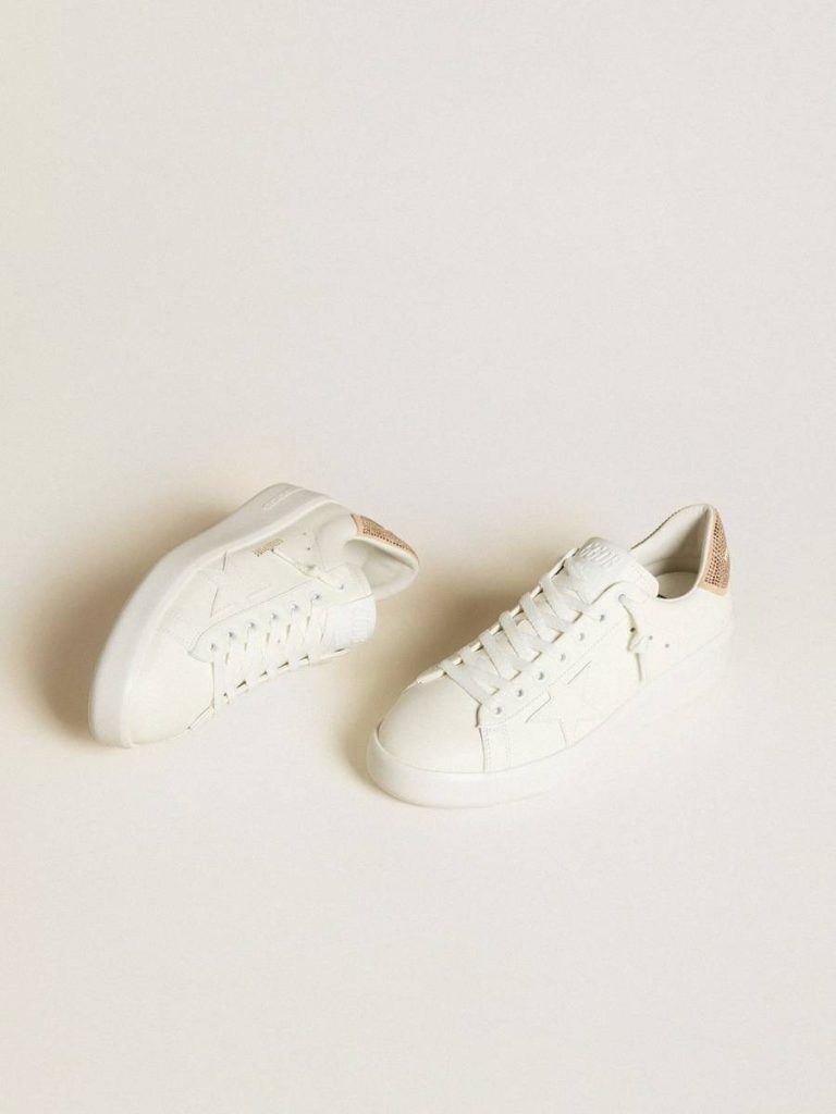 Purestar Golden Goose Women Purestar With Leather Star And Suede Heel Tab With Swarovski Crystals White - 2