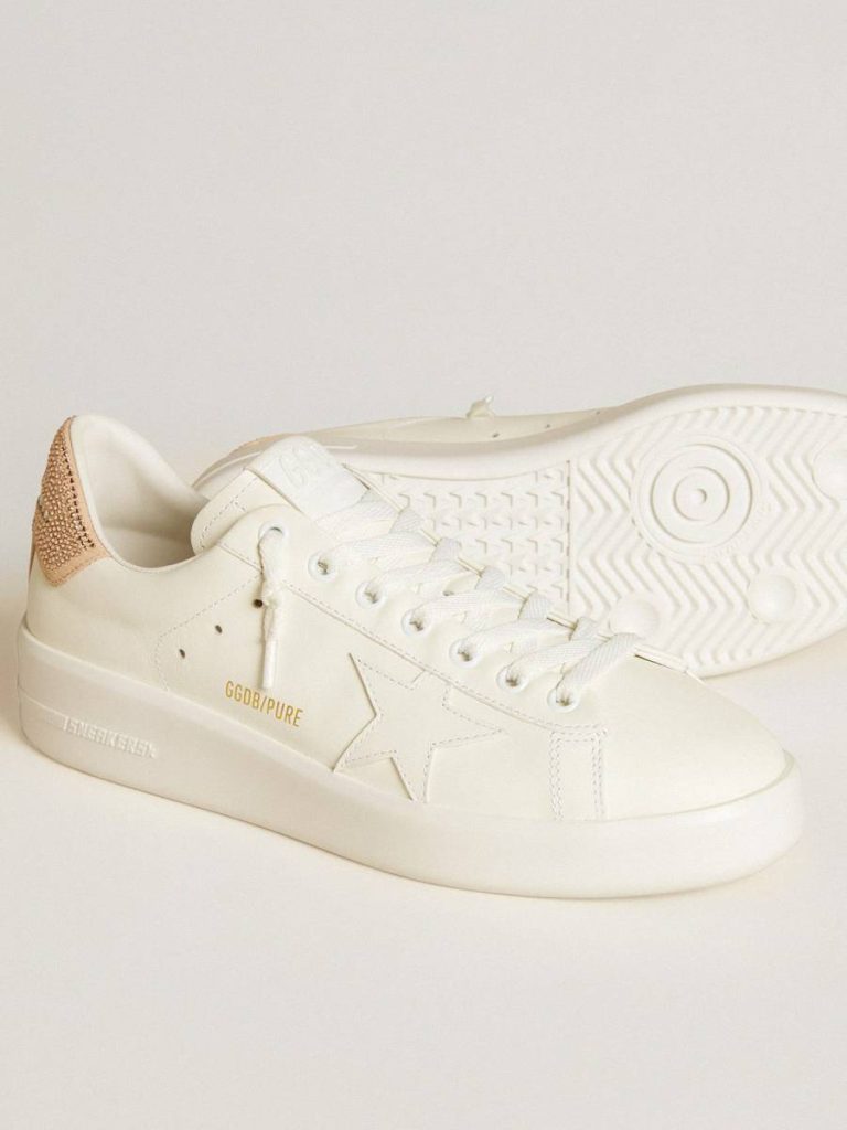 Purestar Golden Goose Women Purestar With Leather Star And Suede Heel Tab With Swarovski Crystals White - 3