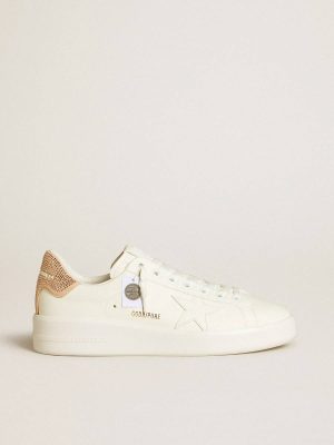 Purestar Golden Goose Women Purestar With Leather Star And Suede Heel Tab With Swarovski Crystals White - 1