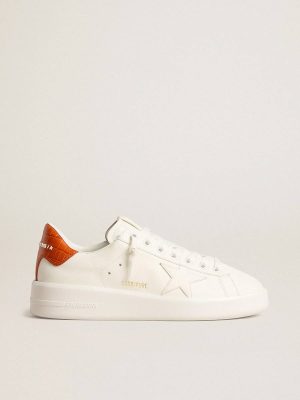 Purestar Golden Goose Women White Women’s Purestar With White Leather Star And Orange Heel Tab - 1