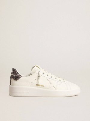 Purestar Women’s Purestar With White Leather Star And Anthracite Glitter Heel Tab Women White Golden Goose - 1