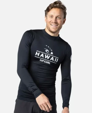 Rip Curl Rash Guards Hawaii Long Sleeve Performance Fit Pf Rash Guard Men - 1